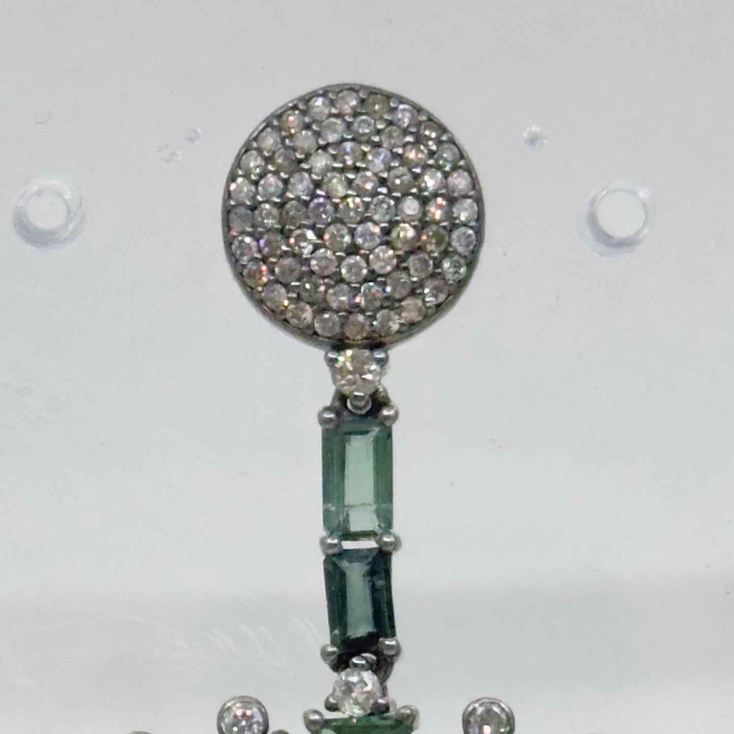 Sterling silver verdelite tourmaline & 2 carat diamond drop earrings