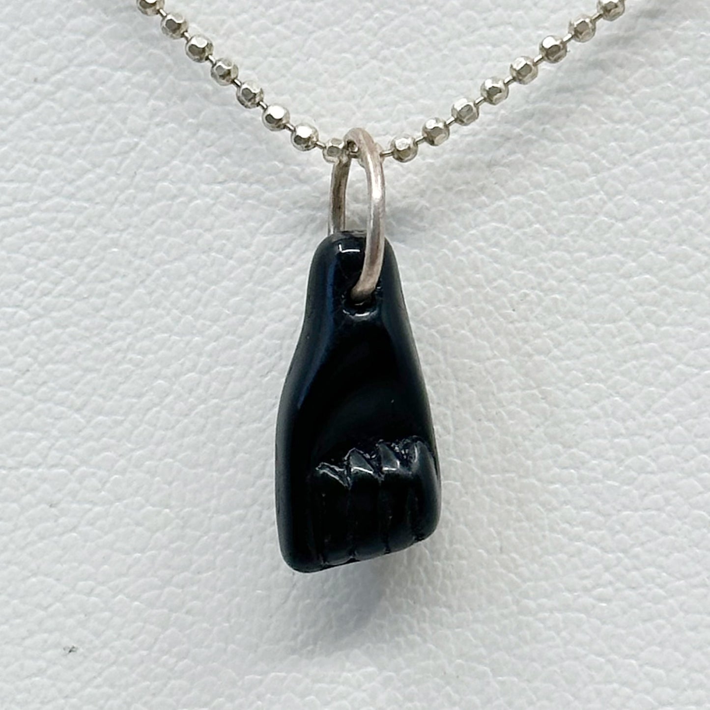 Sterling silver carved hand onyx talisman charm pendant