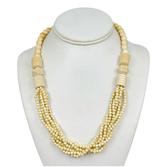 Vintage carved bone bead necklace GM521