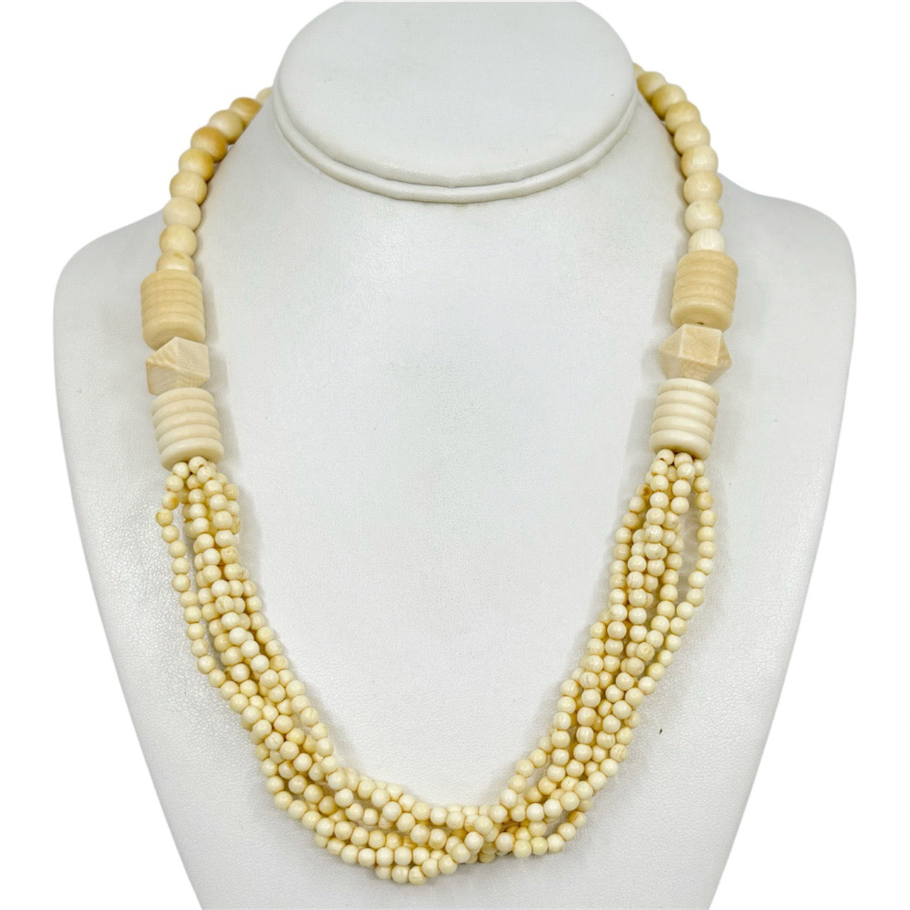 Vintage carved bone bead necklace GM521