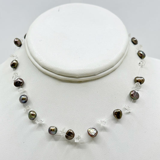 Sterling silver Silver freshwater pearl & quartz chocker necklace