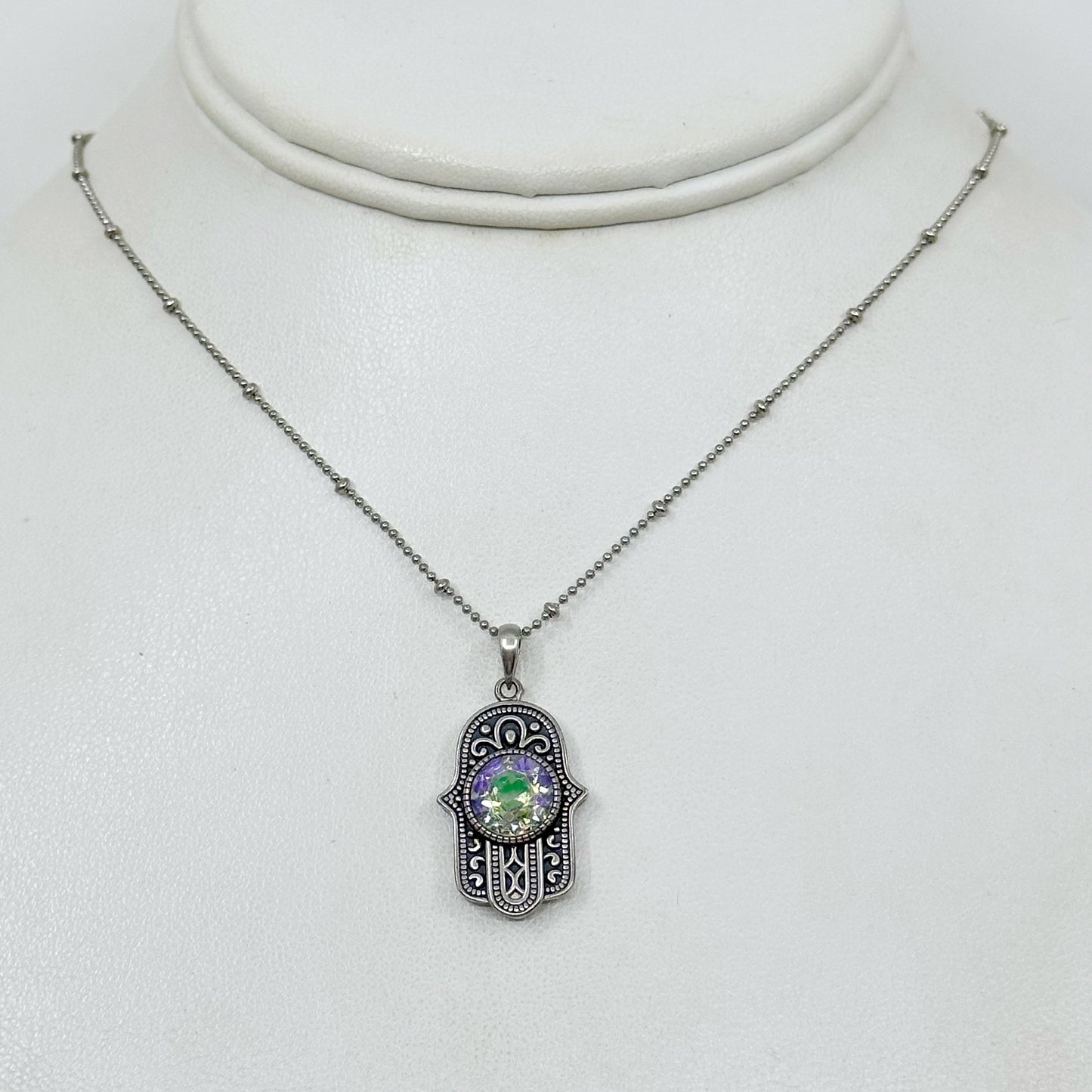 sterling silver mystic topaz hamsa pendant necklace