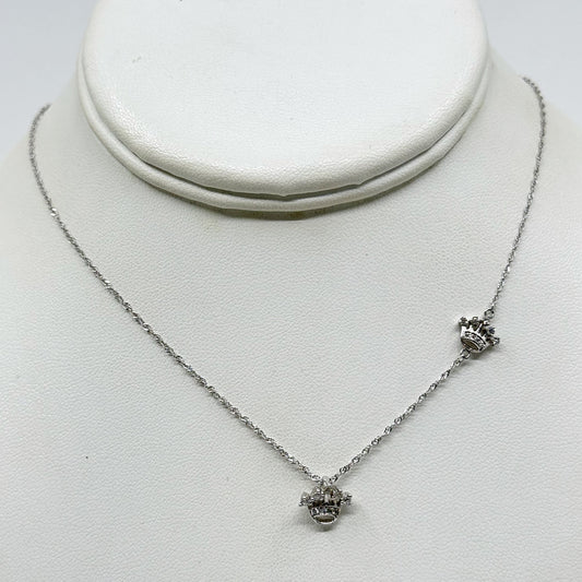 sterling silver cubic zirconia crown charm pendant necklace