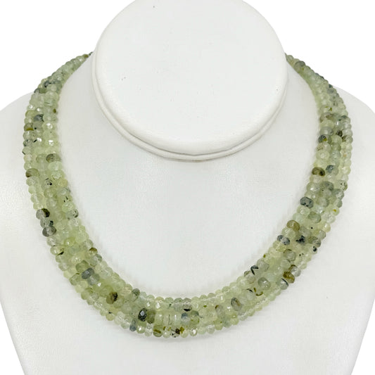 Sterling silver triple strand Prehnite bead necklace