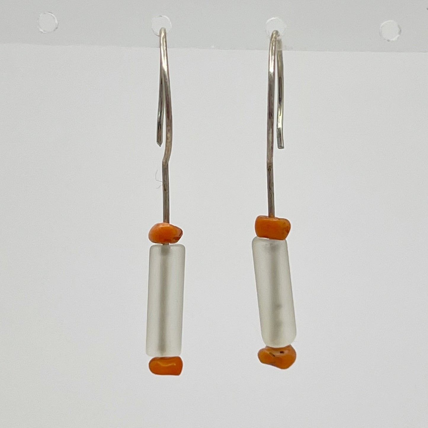 sterling silver coral & rock crystal earrings