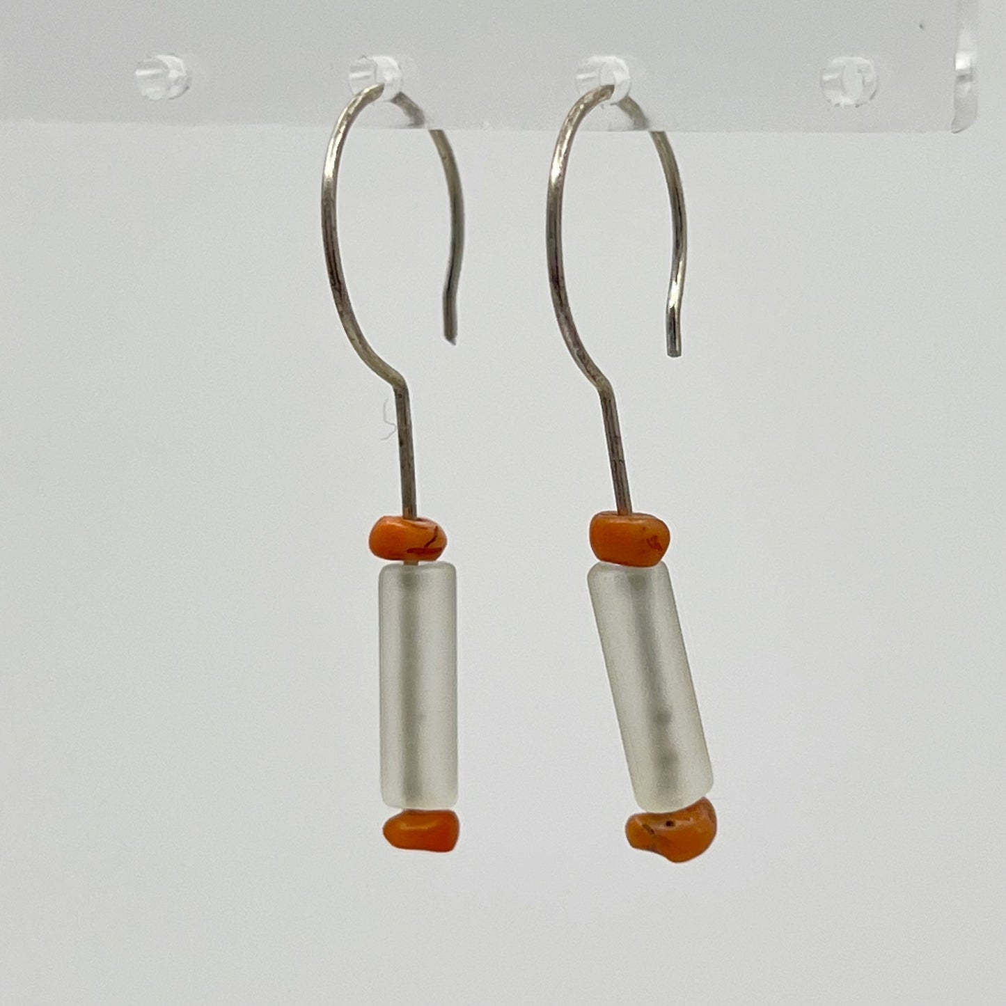 sterling silver coral & rock crystal earrings