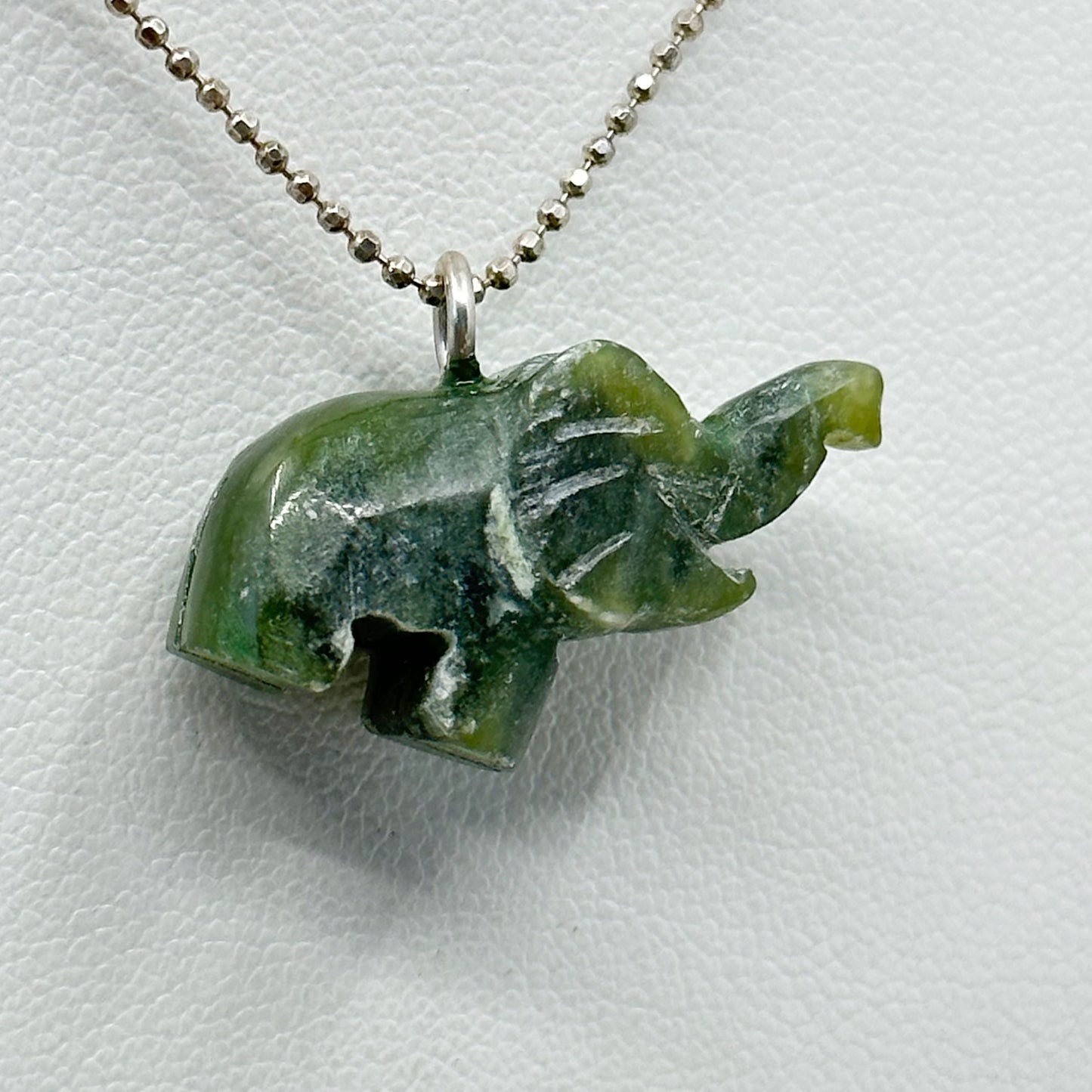 Sterling silver nephrite jade elephant pendant