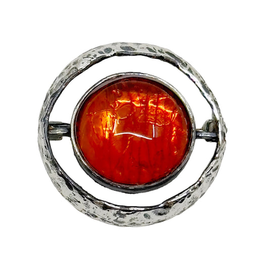 Mid Century Sterling silver baltic amber brooch