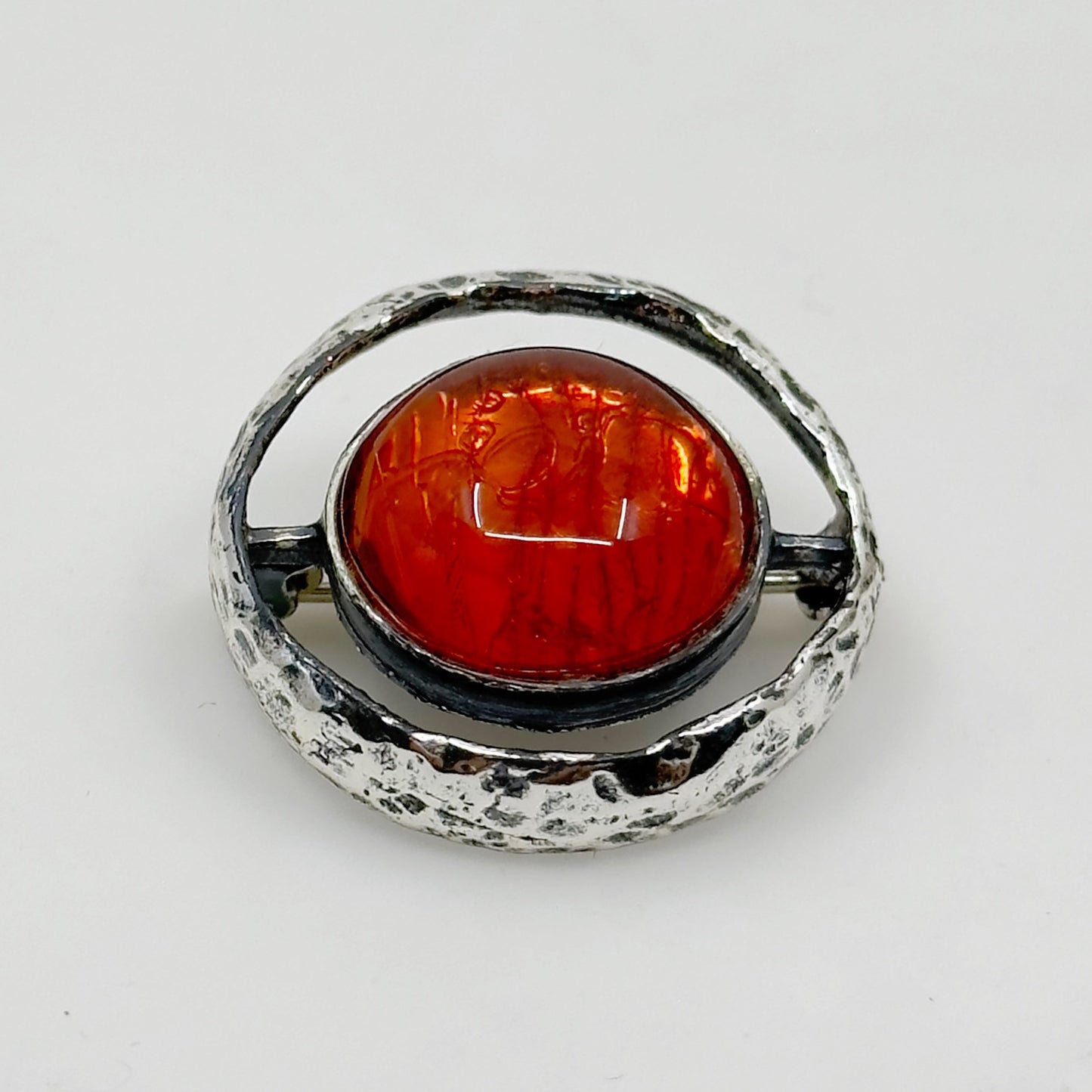 Mid Century Sterling silver baltic amber brooch