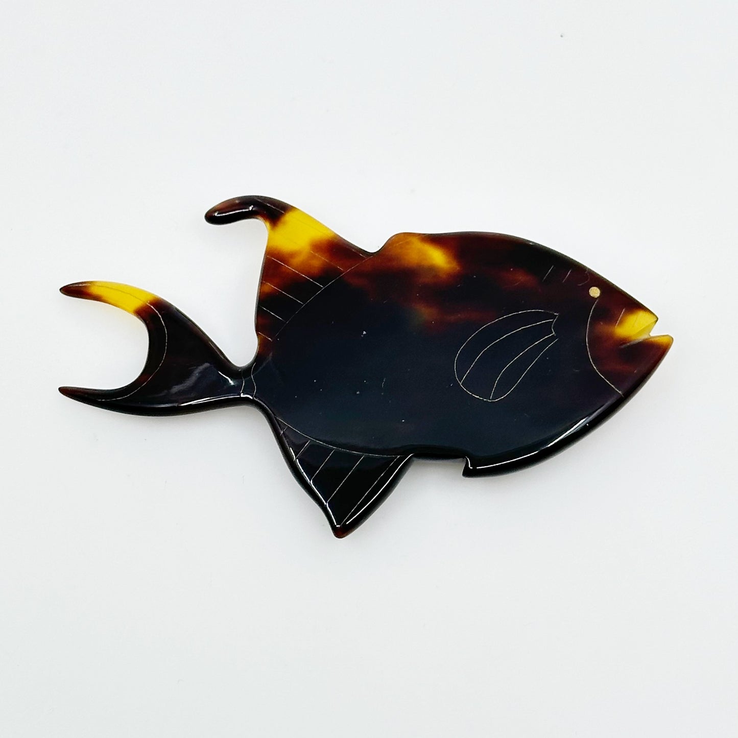 Vintage tortoise shell lucite fish brooch