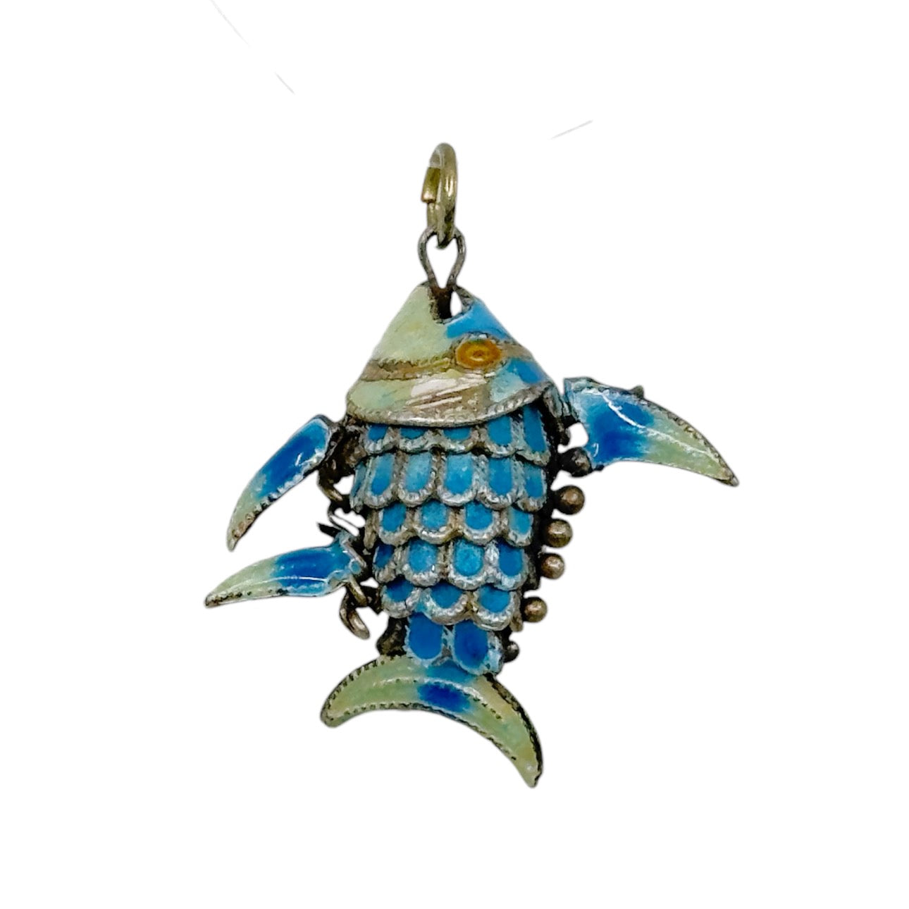 Vintage sterling silver enamel articulated fish pendant