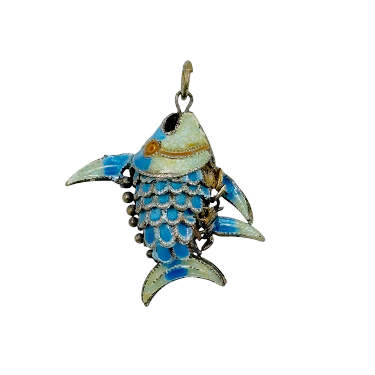 Vintage sterling silver enamel articulated fish pendant