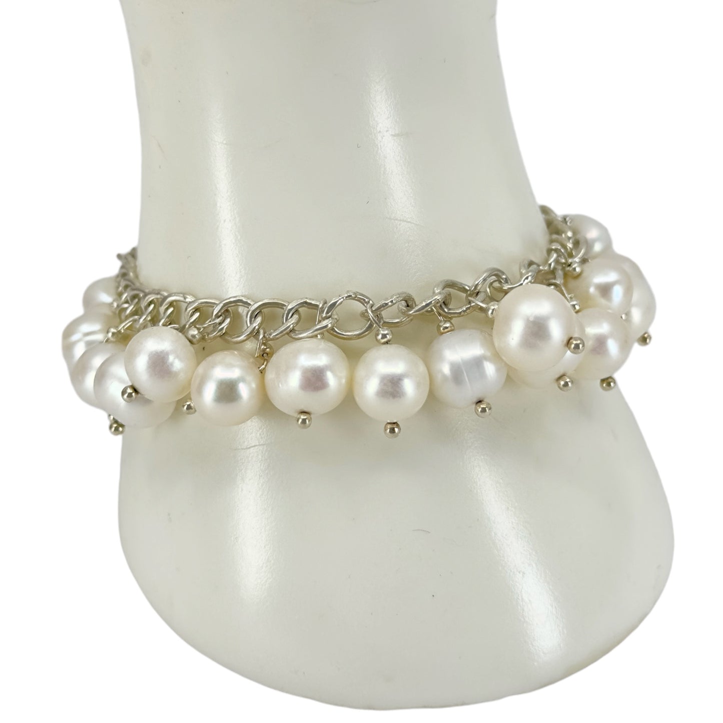 Hand Made sterling silver freshwater pearl charm bracelet