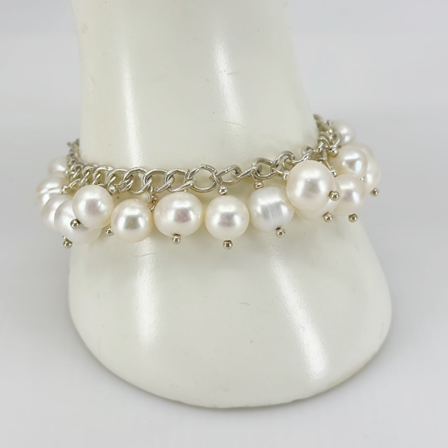 Hand Made sterling silver freshwater pearl charm bracelet