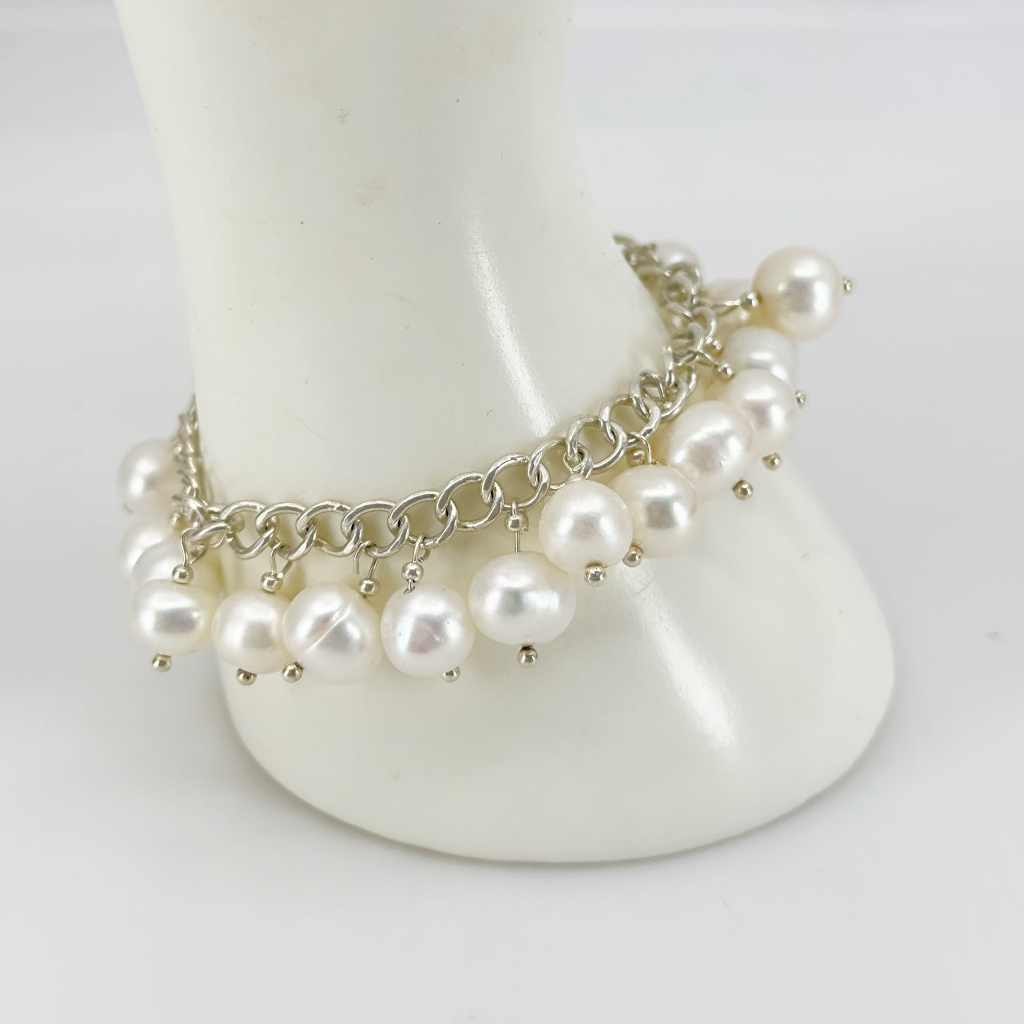 Hand Made sterling silver freshwater pearl charm bracelet