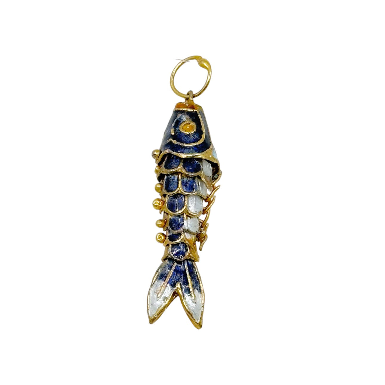 Vintage Gold tone enamel articulated fish pendant