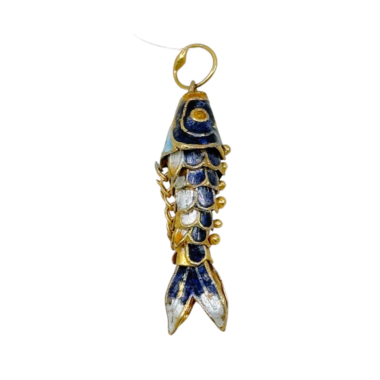 Vintage Gold tone enamel articulated fish pendant