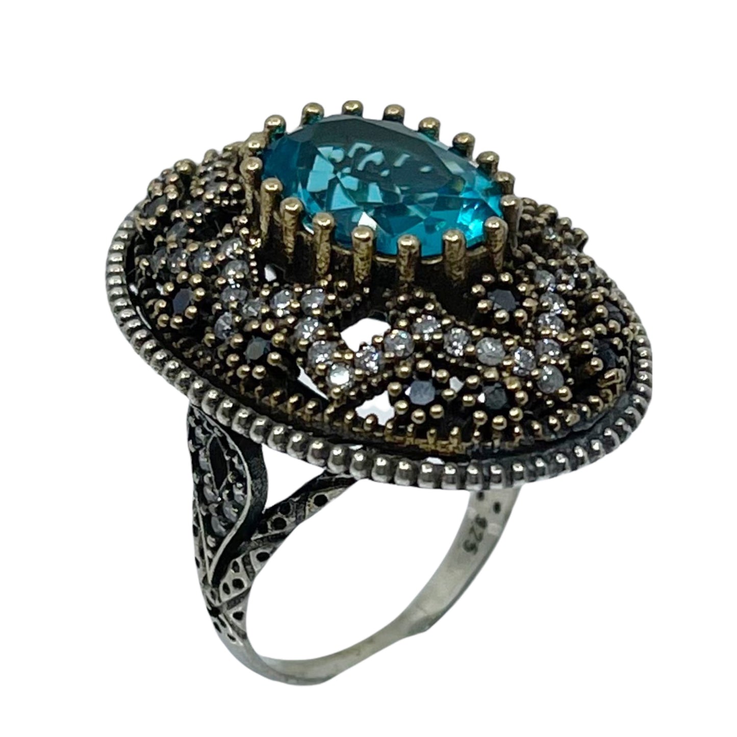 sterling silver blue topaz & cubic zirconia ring