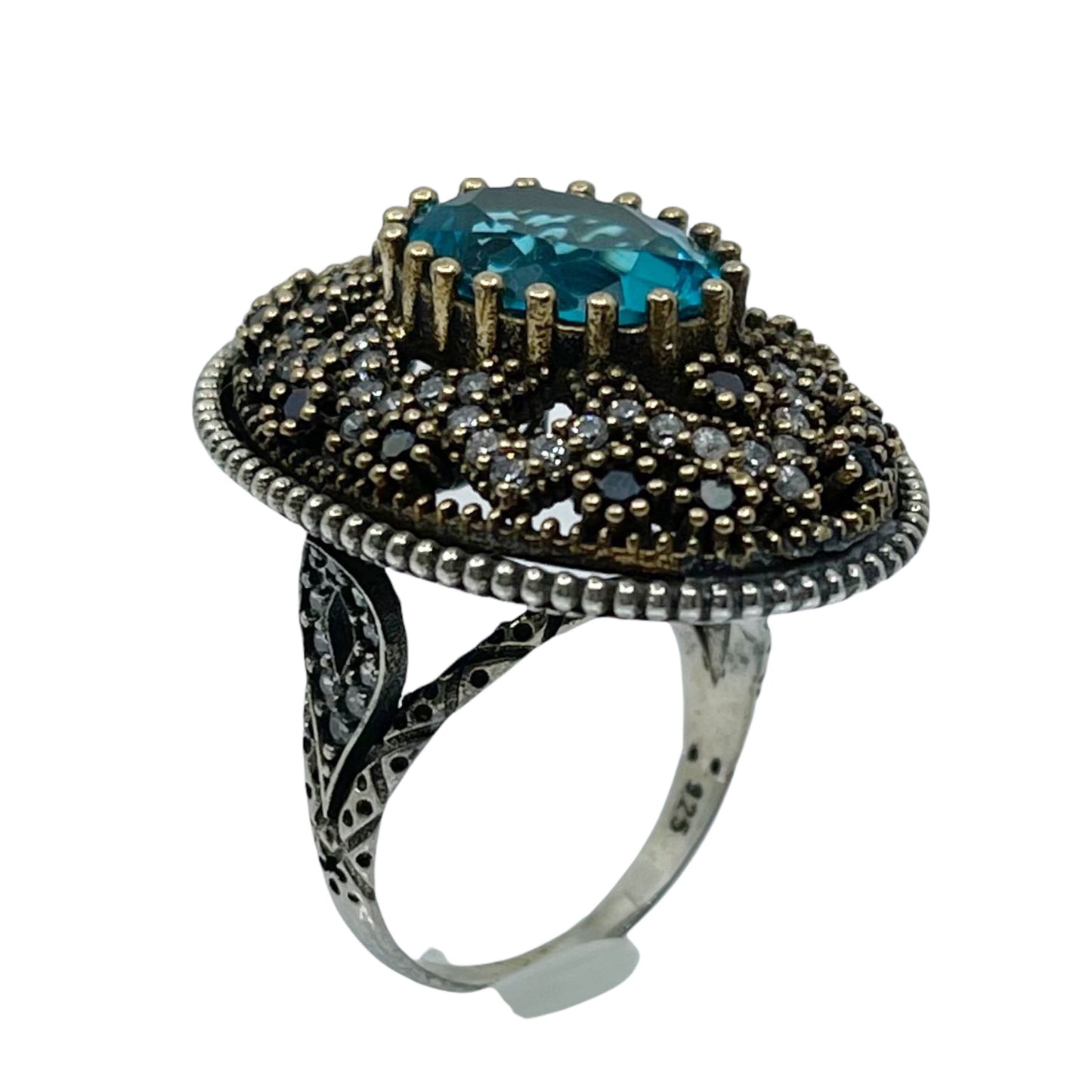 sterling silver blue topaz & cubic zirconia ring