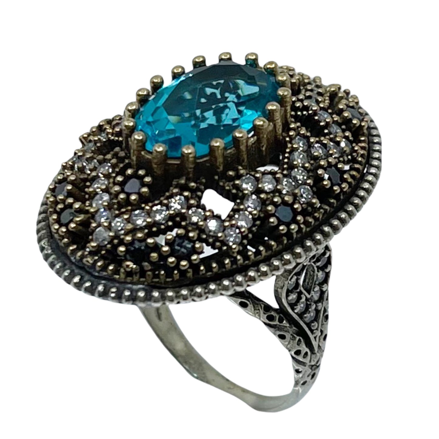 sterling silver blue topaz & cubic zirconia ring