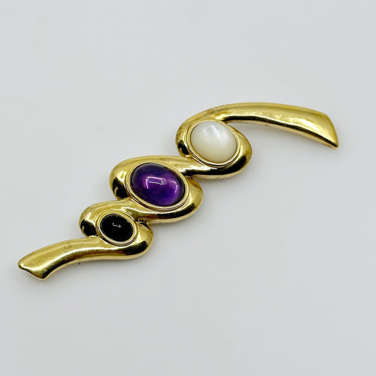 Kylo Gold Vermeil sterling silver mother pearl amethyst & onyx brooch