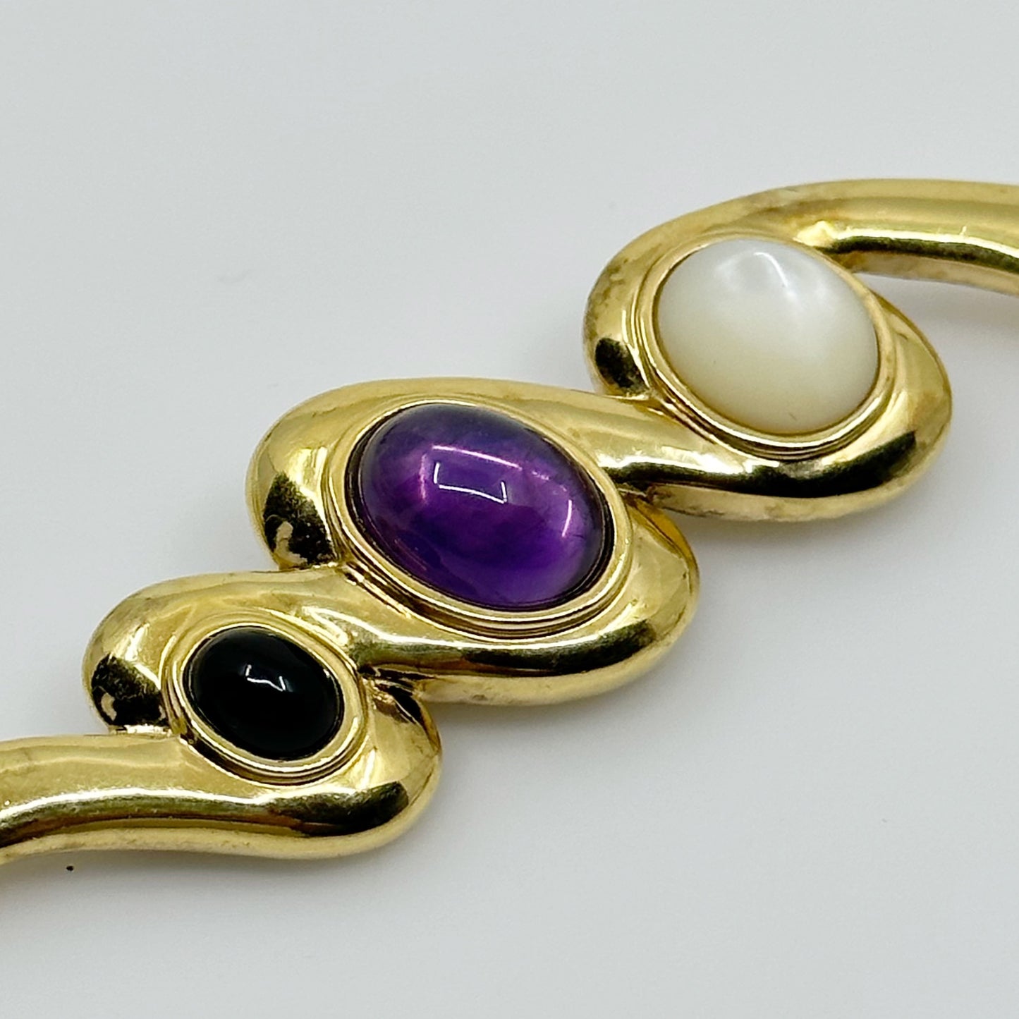 Kylo Gold Vermeil sterling silver mother pearl amethyst & onyx brooch