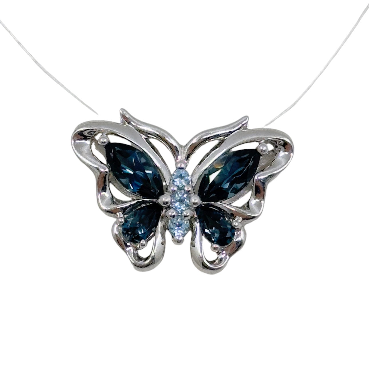 sterling silver blue topaz butterfly pendant