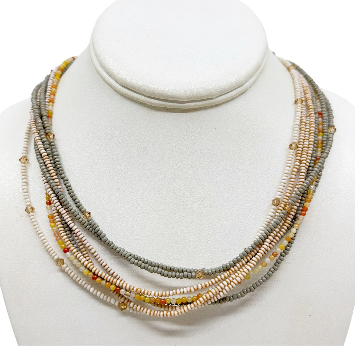 Hand Made Sterling silver seed beads multi strand necklace