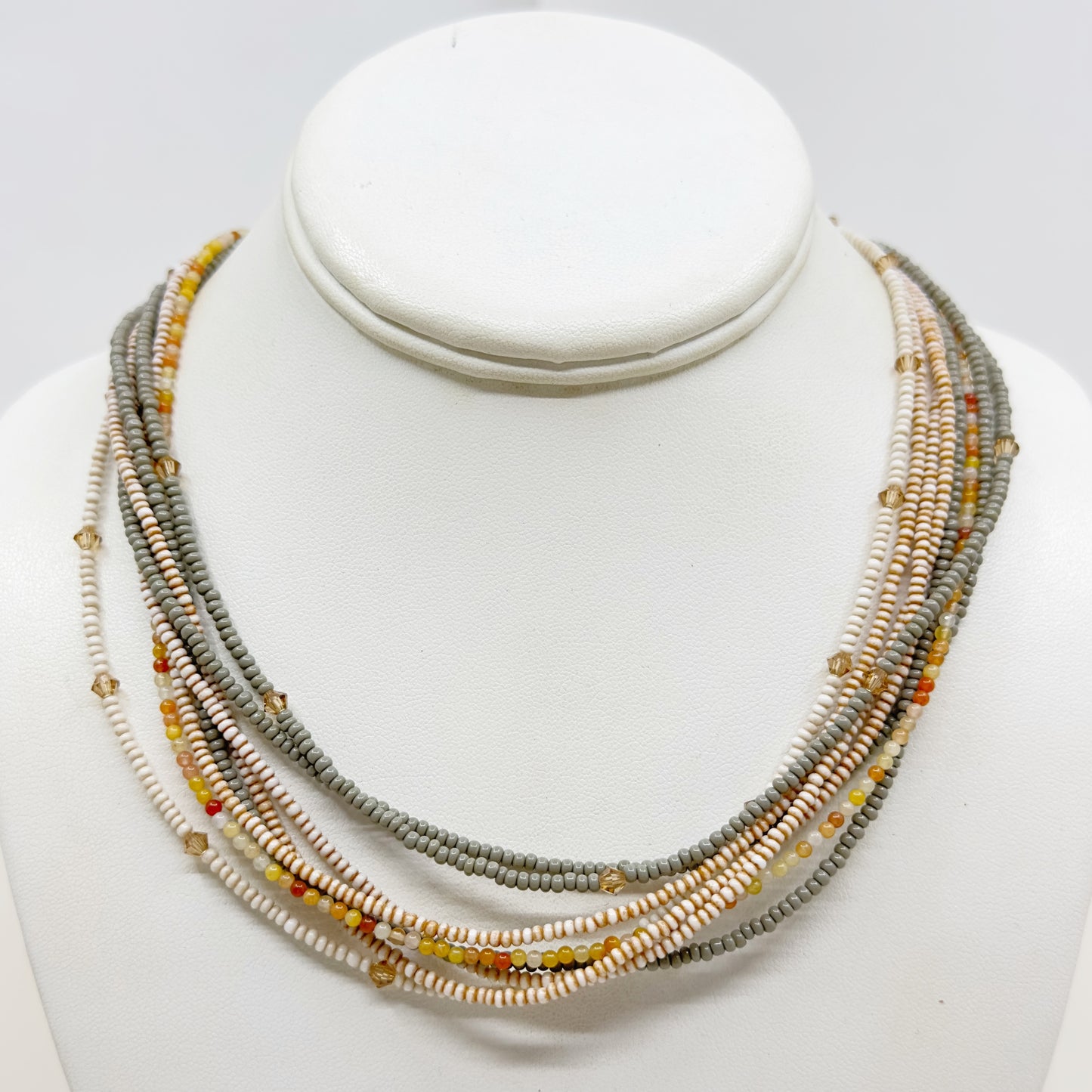 Hand Made Sterling silver seed beads multi strand necklace