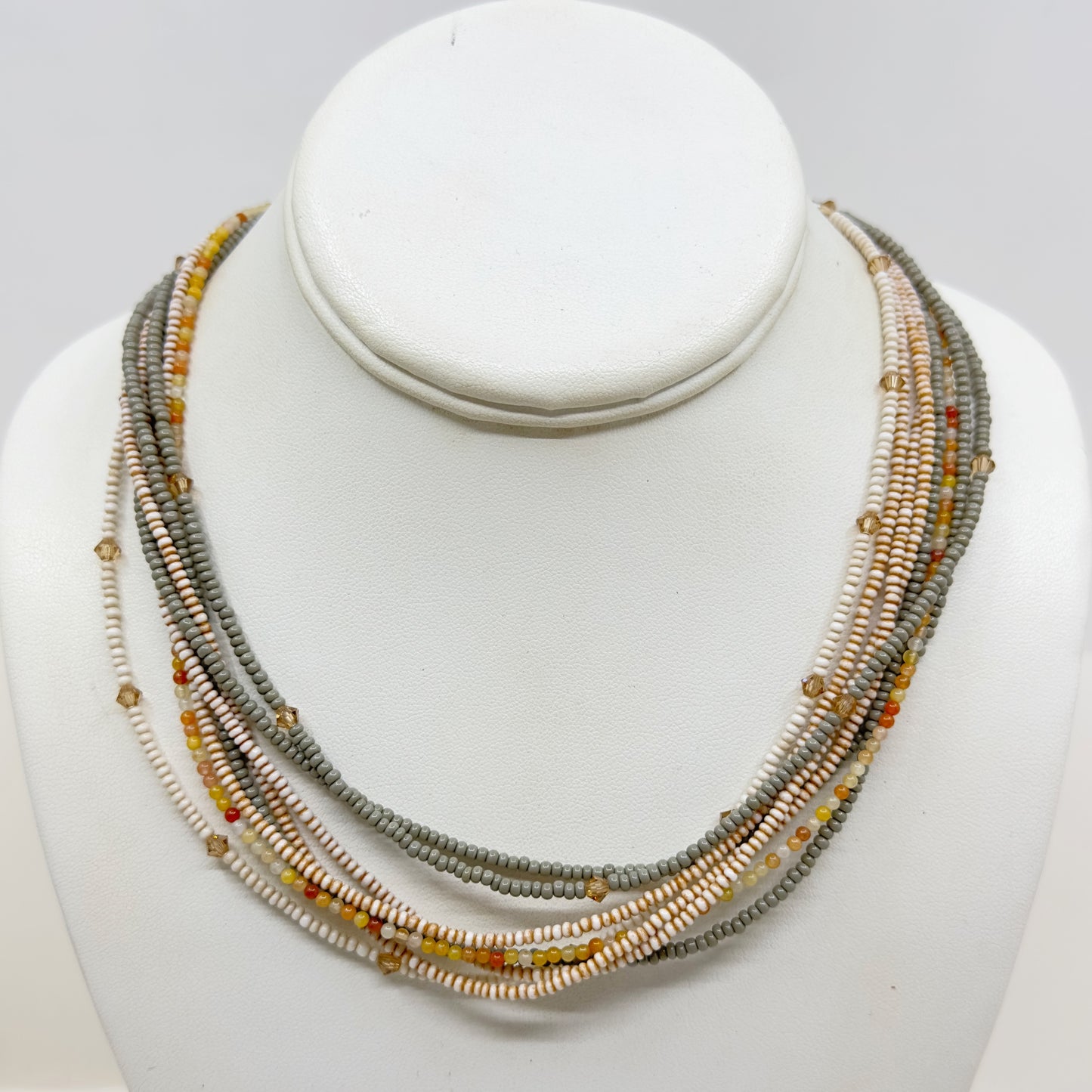 Hand Made Sterling silver seed beads multi strand necklace