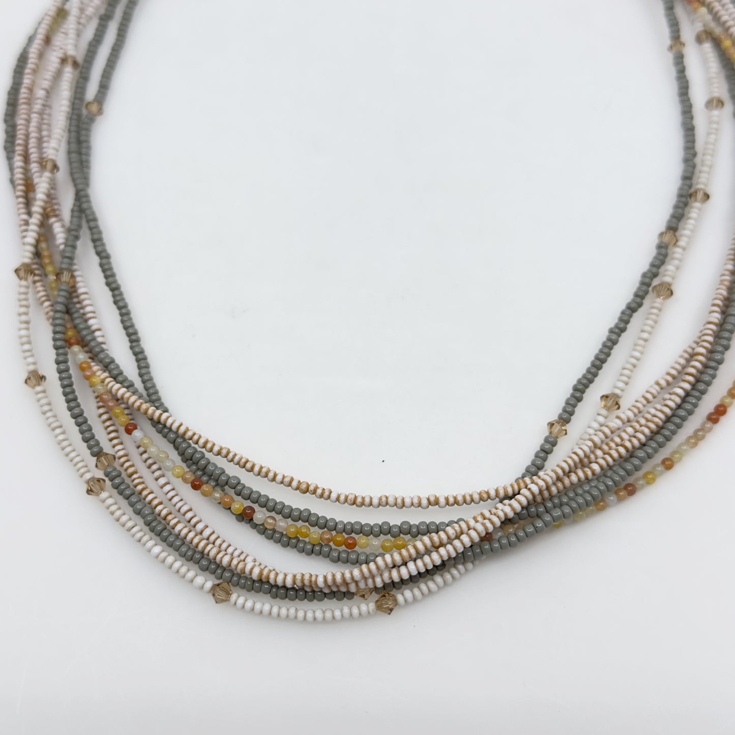 Hand Made Sterling silver seed beads multi strand necklace