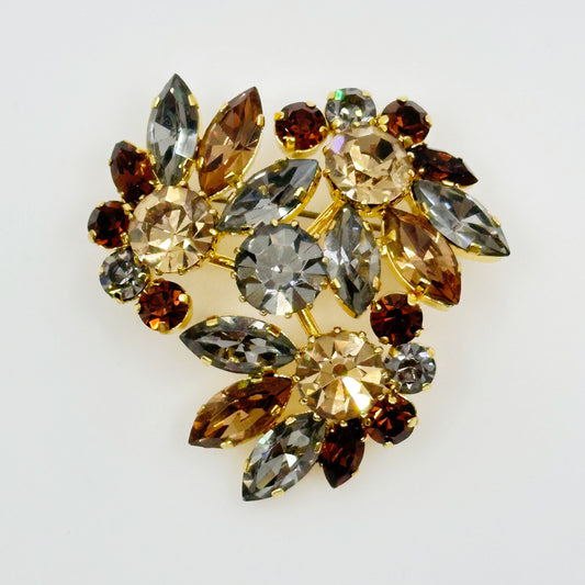 Vintage Austria Gold tone rhinestone brooch