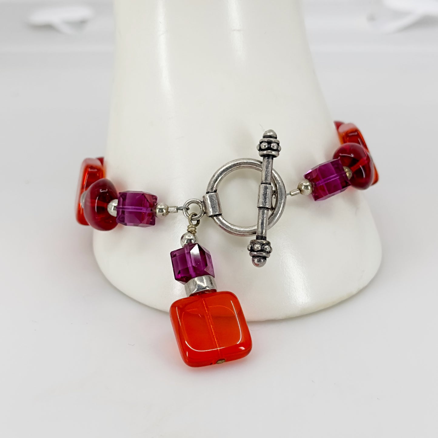 Hand made Sterling silver glass & crystal bead charm  bracelet