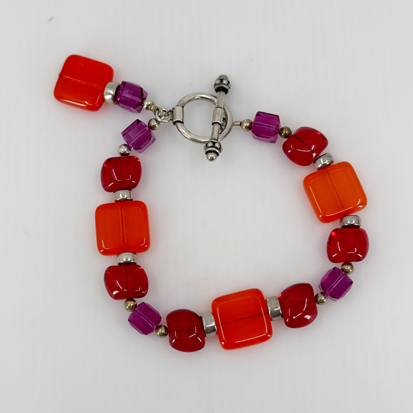 Hand made Sterling silver glass & crystal bead charm  bracelet