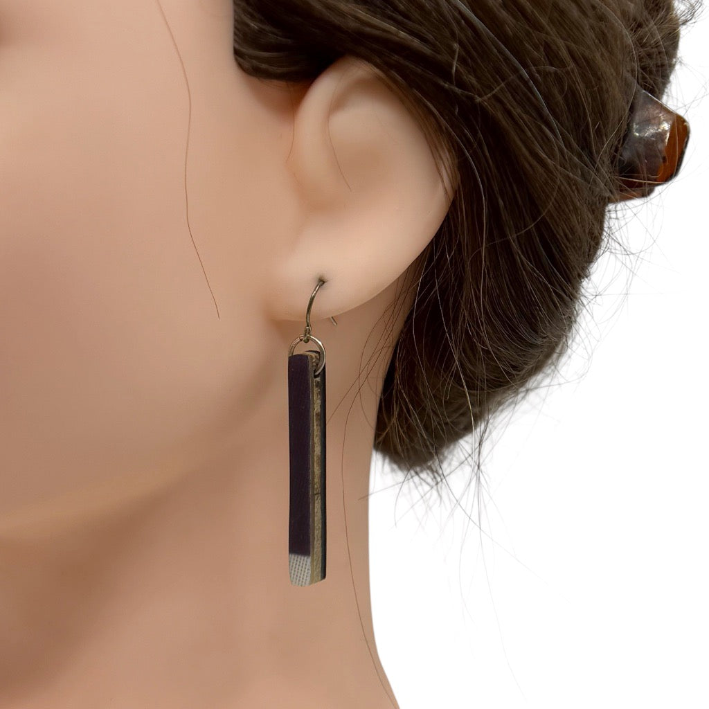 Hand Made sterling silver wood & acrylic drop earrings - GM586