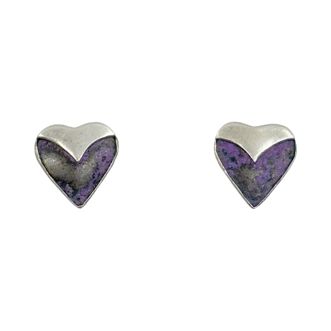 Sterling silver purple stone heart stud earrings