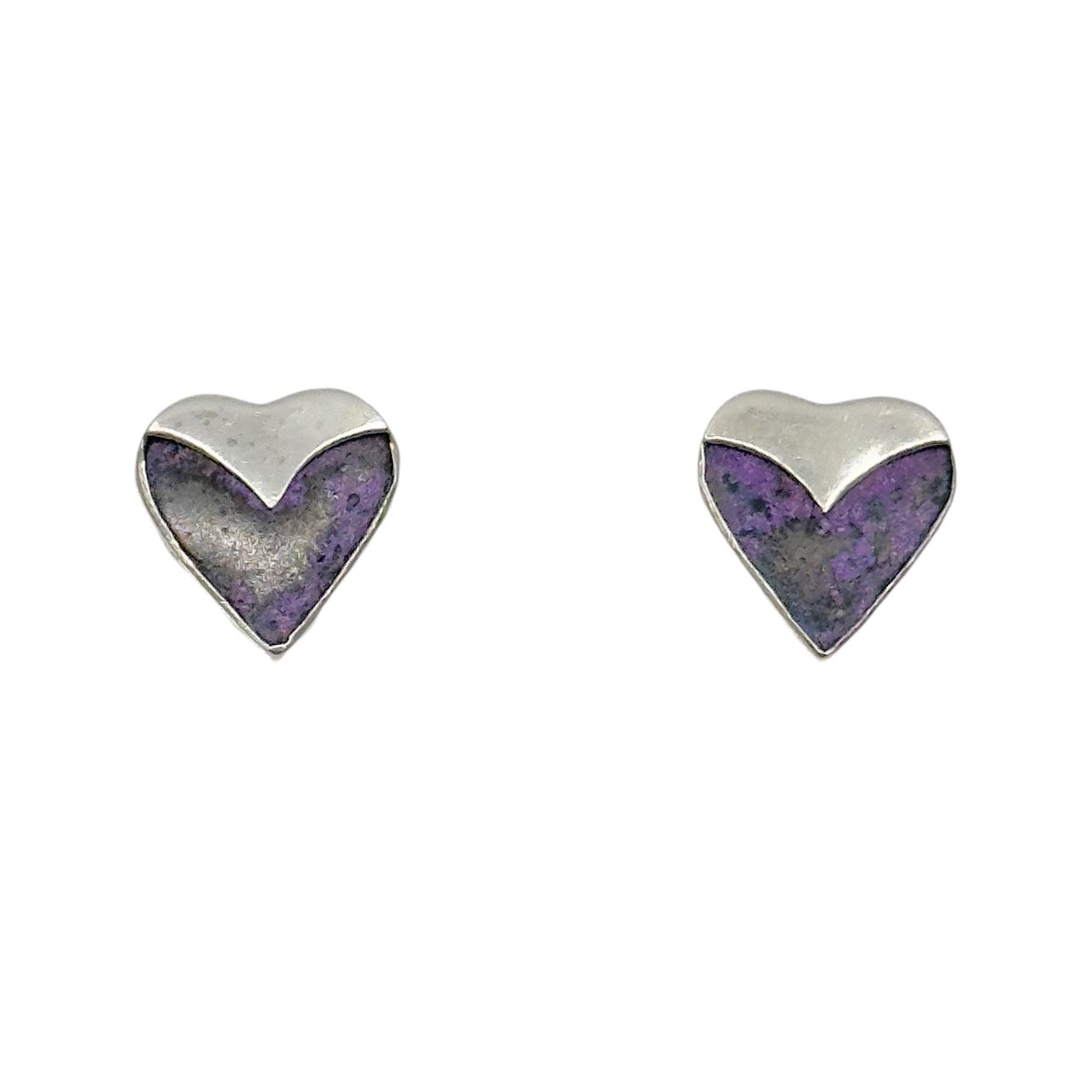 Sterling silver purple stone heart stud earrings