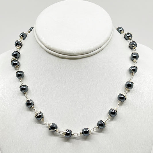 Hand Made Sterling Silver hematite bead necklace