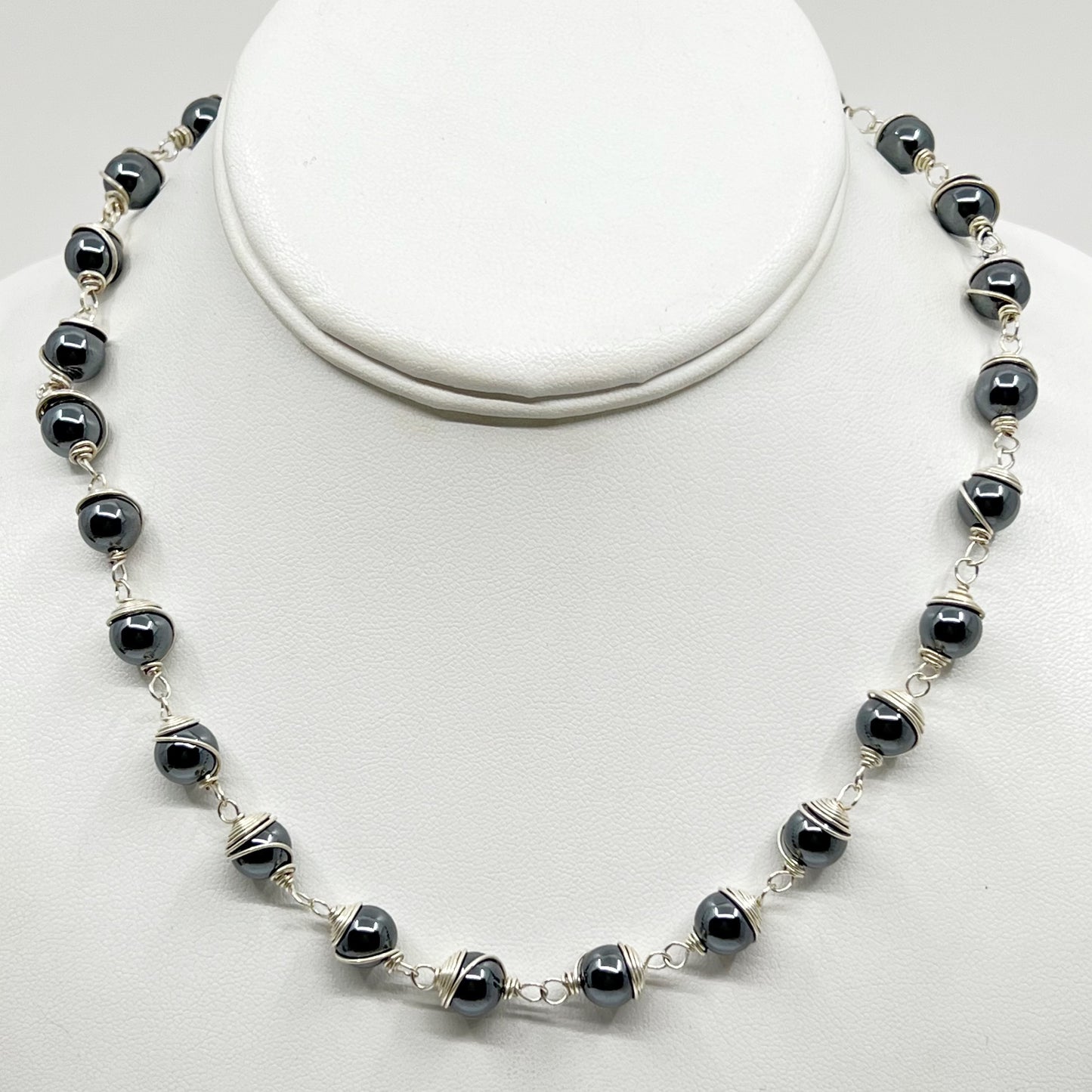 Hand Made Sterling Silver hematite bead necklace