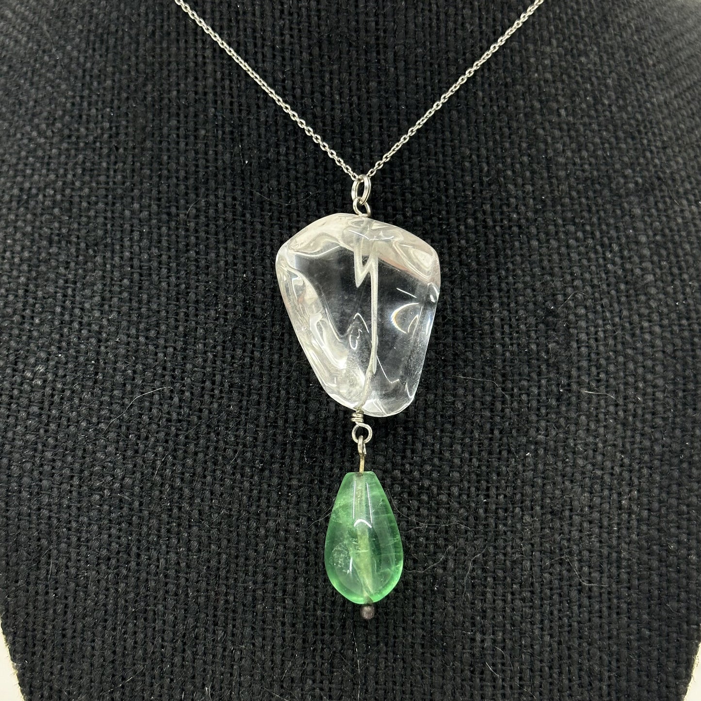 Hand made Sterling silver rock crystal & fluorite talisman pendant