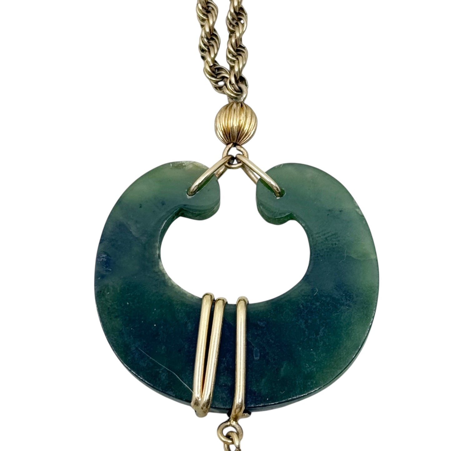 Vintage 12k Gold filled nephrite jade pendant necklace - GM597