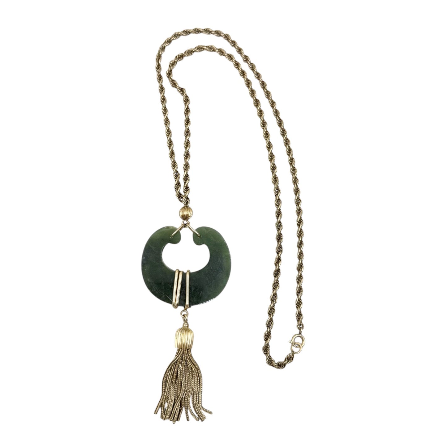 Vintage 12k Gold filled nephrite jade pendant necklace - GM597