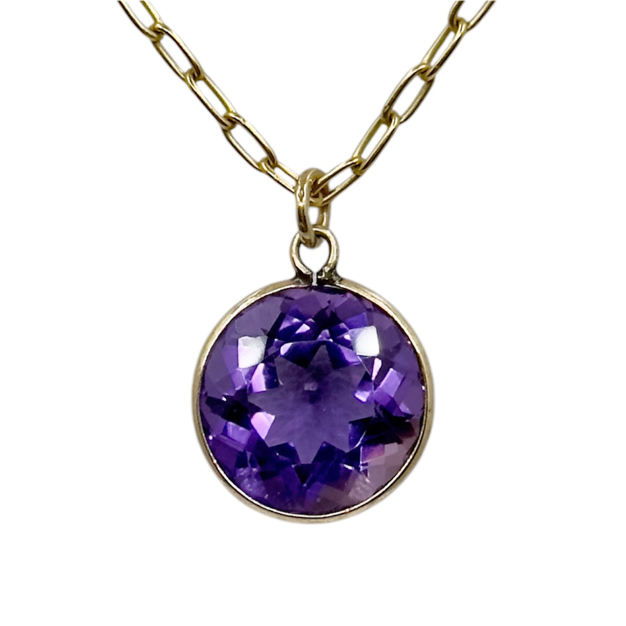 Vintage 14k Gold 15mm amethyst pendant