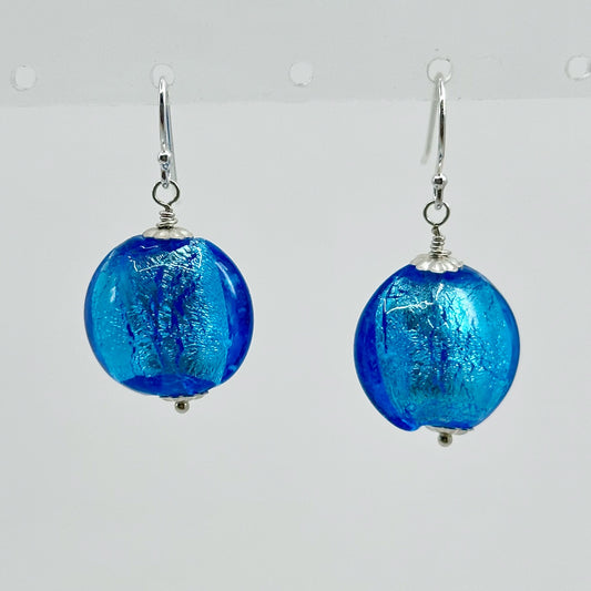 Sterling silver Venetian foil glass bead earrings