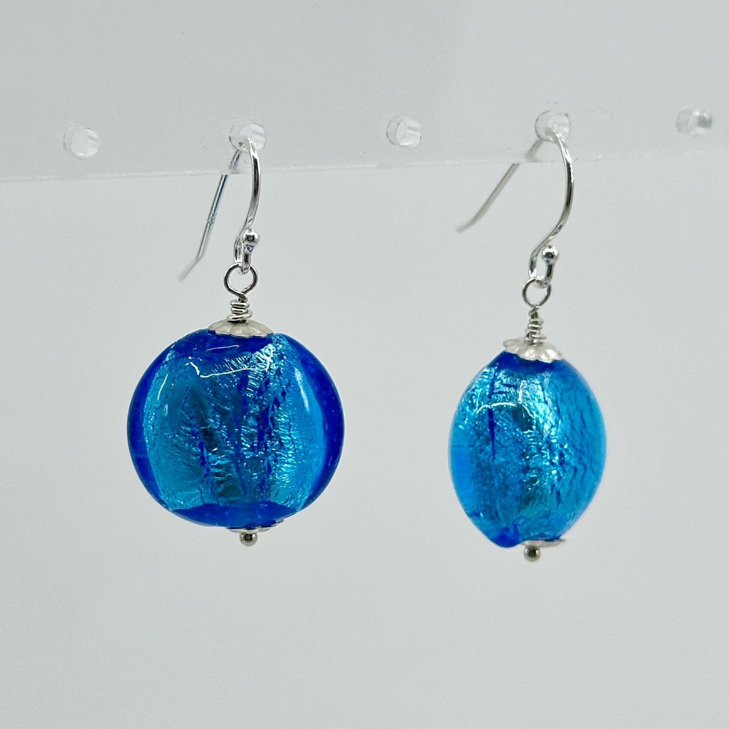 Sterling silver Venetian foil glass bead earrings