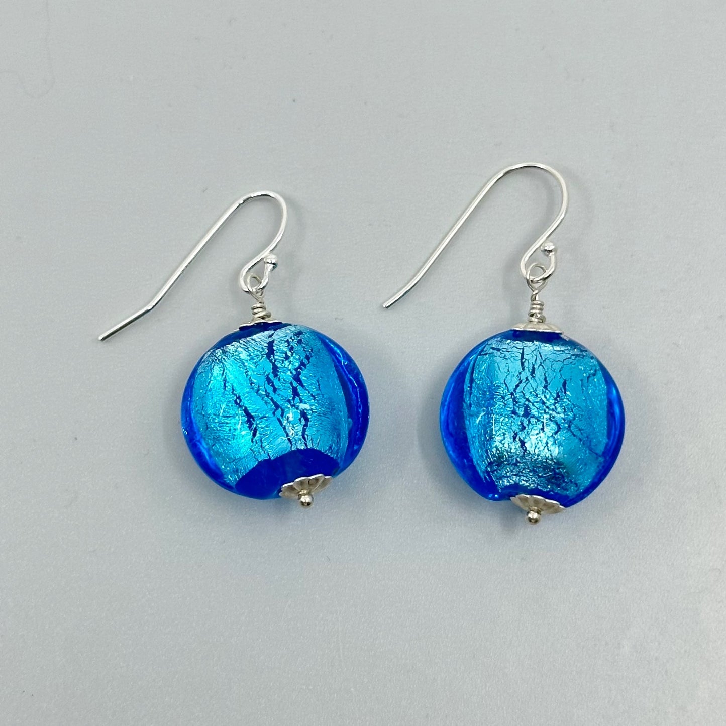 Sterling silver Venetian foil glass bead earrings