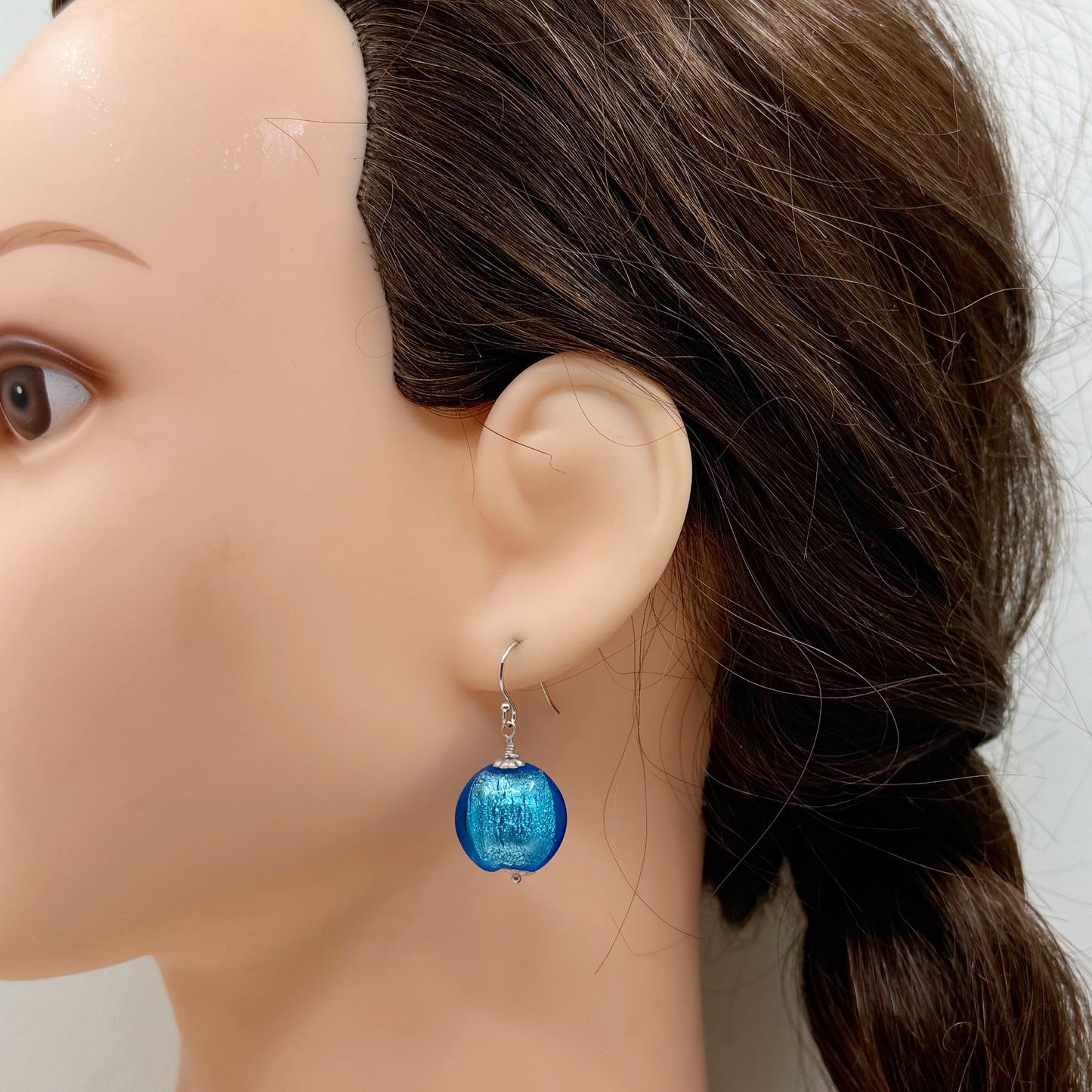 Sterling silver Venetian foil glass bead earrings - GM606