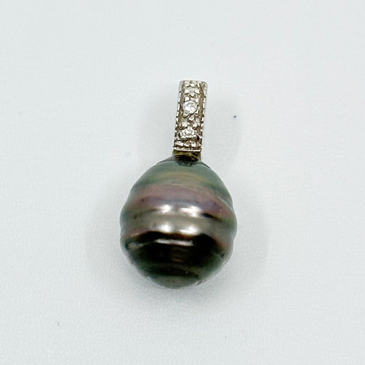 Sterling silver Tahitian pearl & diamond pendant