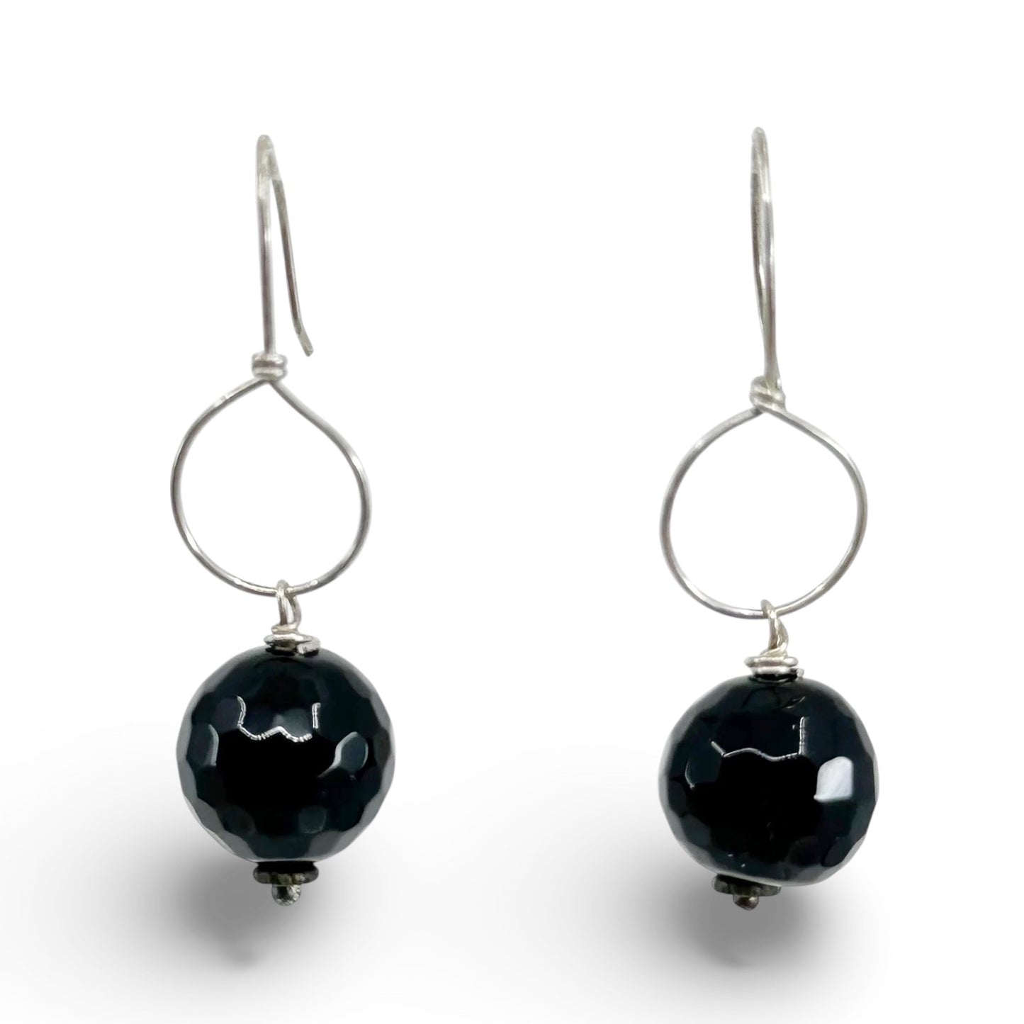 Hand made sterling silver onyx bead earrings - GM611