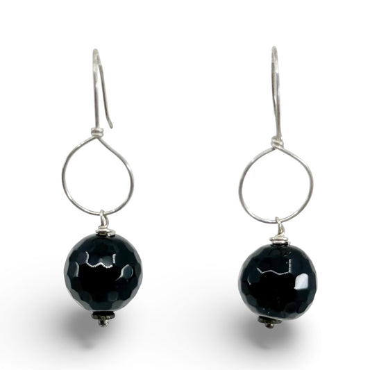 Hand made sterling silver onyx bead earrings - GM611